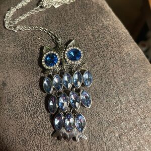 Park Lane Silver and Blue Crystal Owl Necklace with 20 inch chain